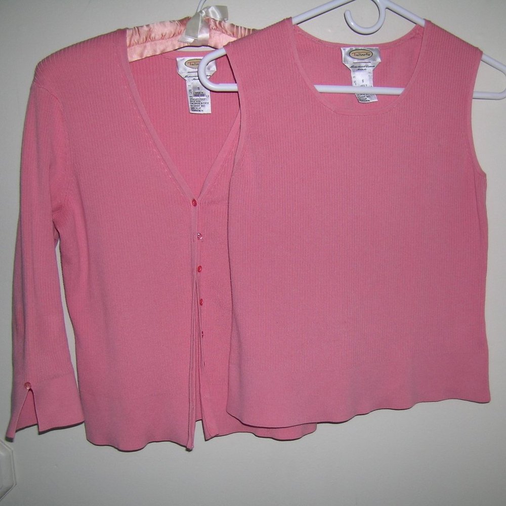 Talbots Pink stretch sweater set 2 piece